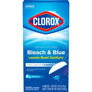 Clorox Ultra Clean Toilet Tablets Bleach & Blue, Rain Clean, 4 Ct